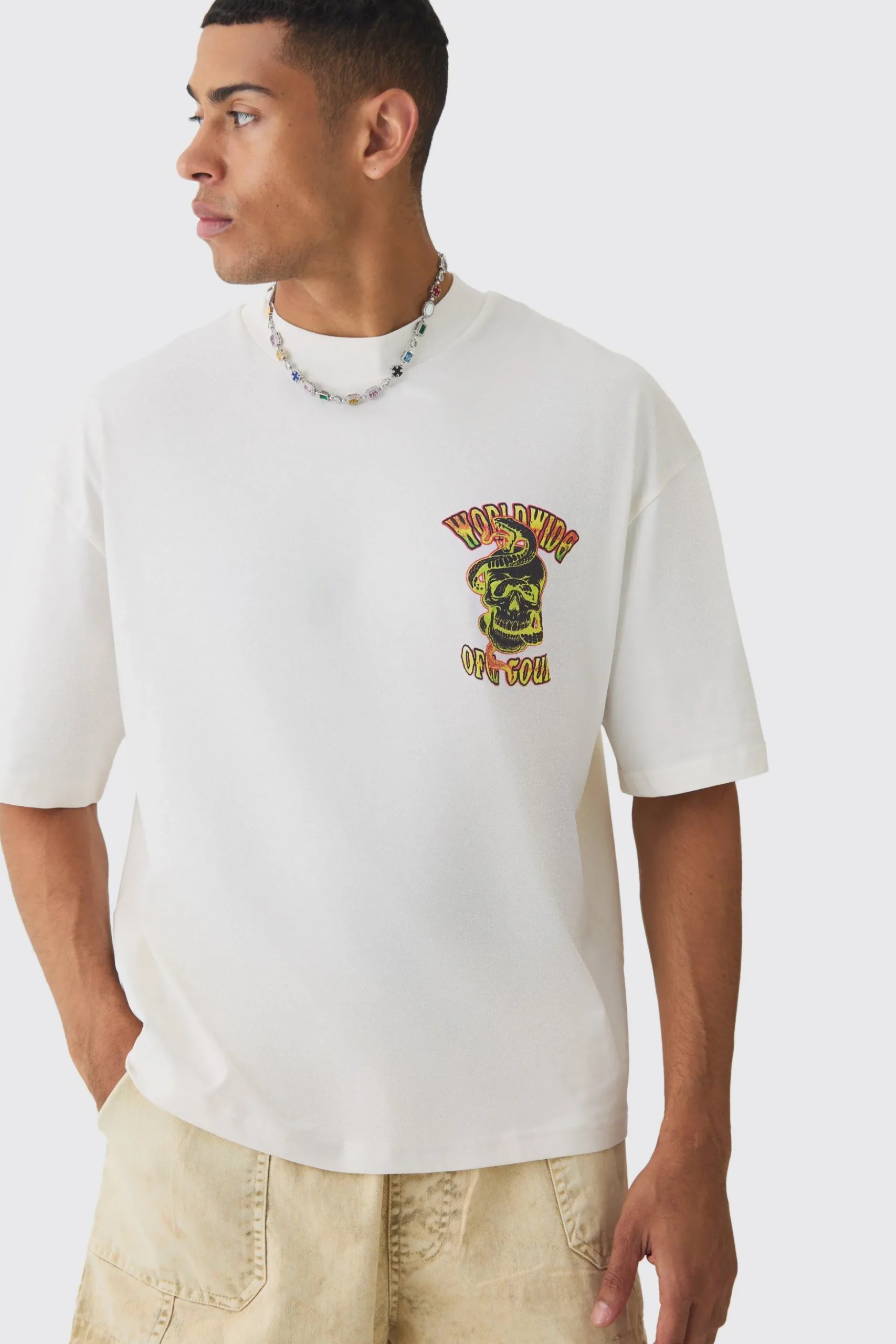 Oversized Boxy Extended Neck Extreme OFCL Tour T-shirt | BoohooMAN UK