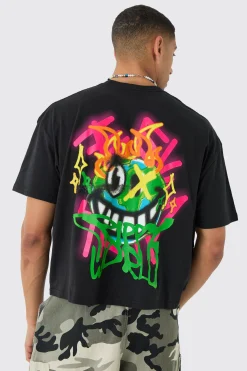 Oversized Boxy Extended Neck Trippy Graffiti Print T-shirt | BoohooMAN UK