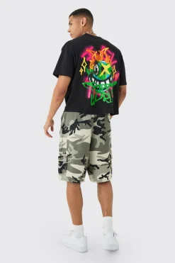 Oversized Boxy Extended Neck Trippy Graffiti Print T-shirt | BoohooMAN UK