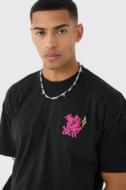 Oversized Boxy Extended Neck Trippy Graffiti Print T-shirt | BoohooMAN UK