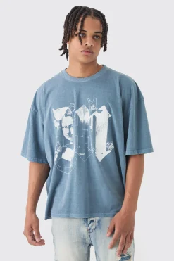 Oversized Boxy Extended Neck Mona Lisa M T-shirt | BoohooMAN UK