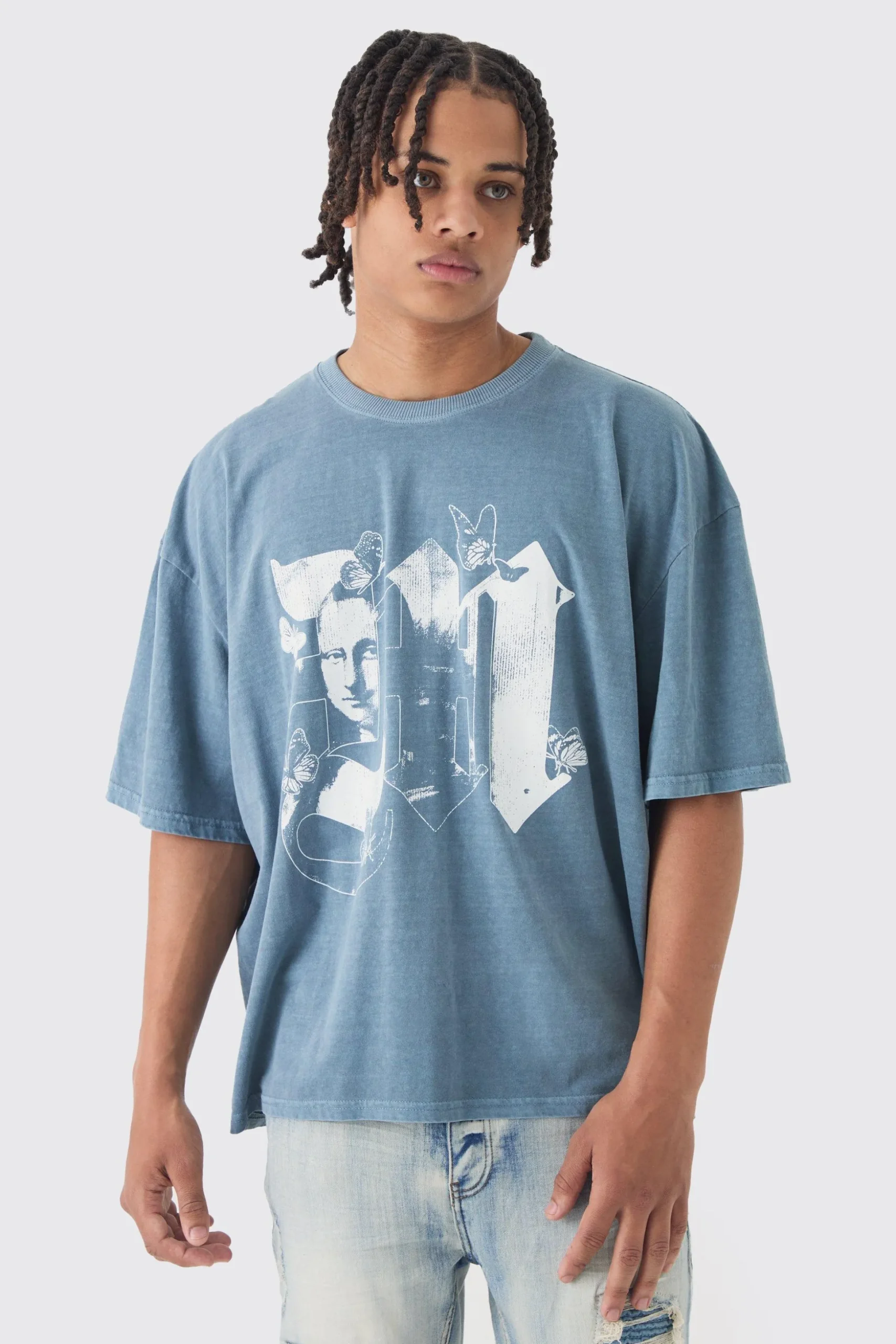 Oversized Boxy Extended Neck Mona Lisa M T-shirt | BoohooMAN UK