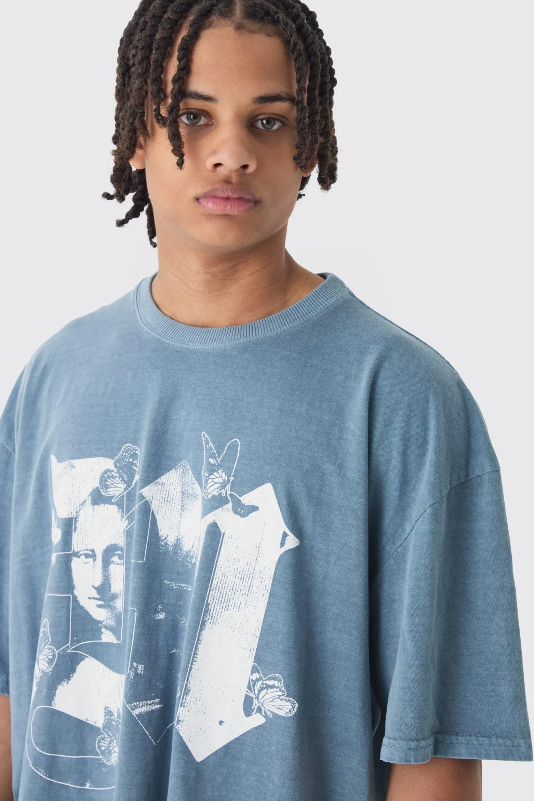 Oversized Boxy Extended Neck Mona Lisa M T-shirt | BoohooMAN UK