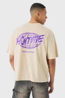 Oversized Boxy Extended Neck Homme Print T-Shirt | BoohooMAN UK