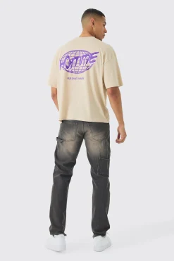Oversized Boxy Extended Neck Homme Print T-Shirt | BoohooMAN UK