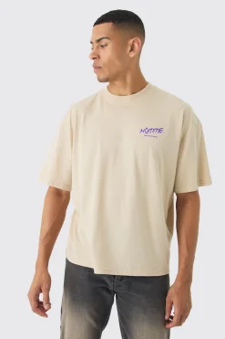 Oversized Boxy Extended Neck Homme Print T-Shirt | BoohooMAN UK