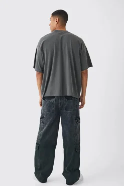 Oversized Boxy Extended Neck Eagle Print Raw Hem T-Shirt | BoohooMAN UK
