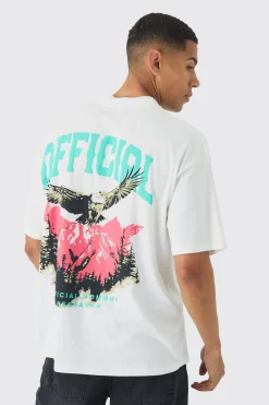 Oversized Boxy Extended Neck Eagle Back Print T-Shirt | BoohooMAN UK