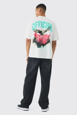 Oversized Boxy Extended Neck Eagle Back Print T-Shirt | BoohooMAN UK