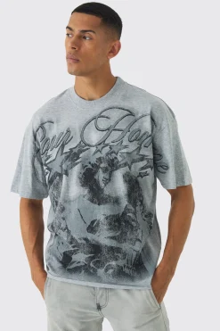 Oversized Boxy Extended Neck Large Scale Renaissance Print T-Shirt | BoohooMAN UK