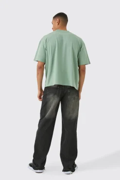 Oversized Boxy Extended Neck Washed Large Scale Print T-Shirt | BoohooMAN UK