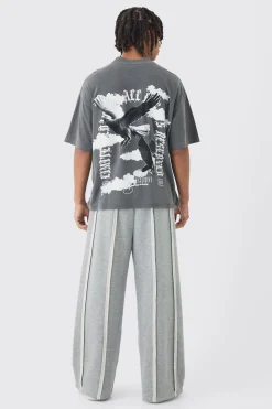 Oversized Boxy Extended Neck Large Scale Wash Dove Back Print T-Shirt | BoohooMAN UK