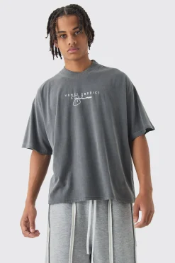 Oversized Boxy Extended Neck Large Scale Wash Dove Back Print T-Shirt | BoohooMAN UK