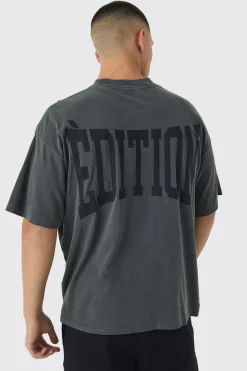 Oversized Boxy Extended Neck Washed Printed T-Shirt | BoohooMAN UK