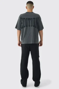 Oversized Boxy Extended Neck Washed Printed T-Shirt | BoohooMAN UK