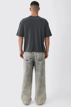 Oversized Boxy Extended Neck Washed Mask Print T-Shirt | BoohooMAN UK
