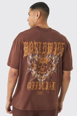Oversized Boxy Extended Neck Distressed Skull Print T-Shirt | BoohooMAN UK