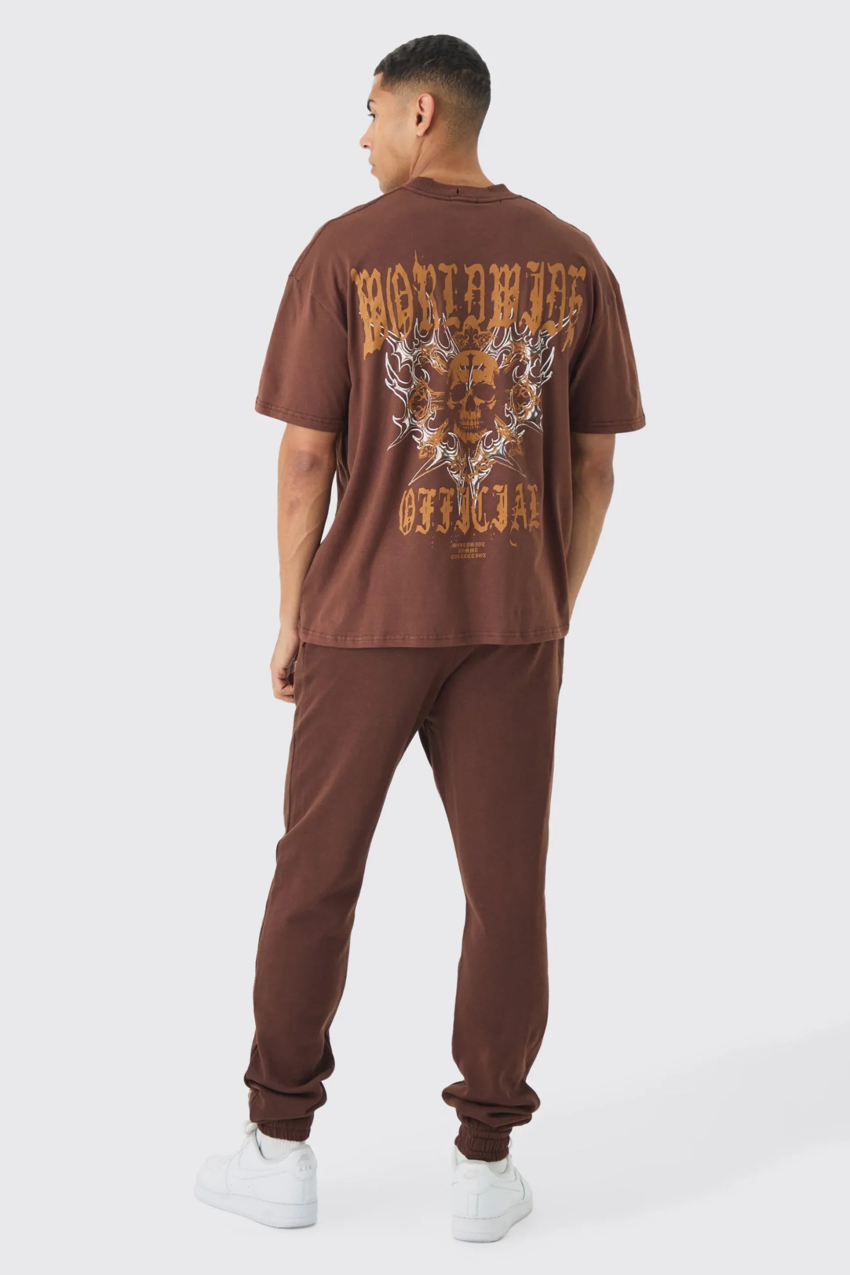 Oversized Boxy Extended Neck Distressed Skull Print T-Shirt | BoohooMAN UK