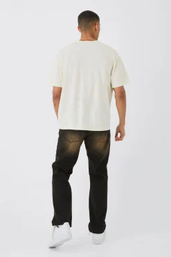 Oversized Boxy Extended Neck Distressed Rodeo Print T-Shirt | BoohooMAN UK