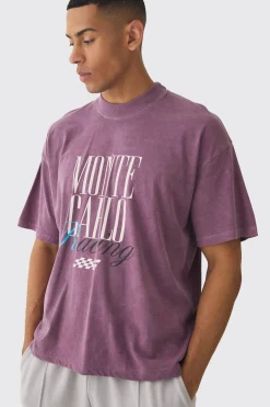Oversized Boxy Extended Neck Monte Carlo Print Wash T-Shirt | BoohooMAN UK