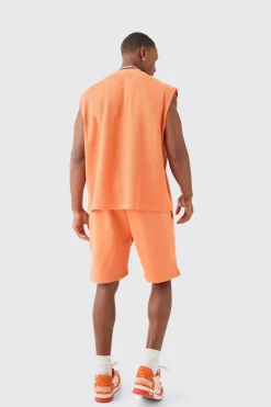 Oversized Boxy Extended Waffle Applique Tank & Shorts Set | BoohooMAN UK