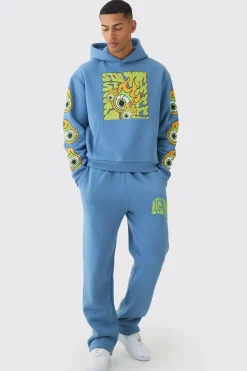 Oversized Boxy Eye Puff Print Graphic Hooded Tracksuit | BoohooMAN UK