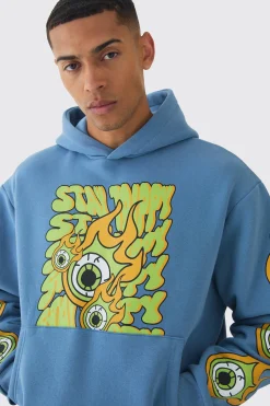 Oversized Boxy Eye Puff Print Graphic Hooded Tracksuit | BoohooMAN UK