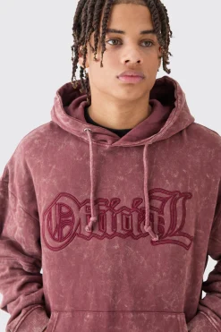 Oversized Boxy Faux Layer Acid Wash Ofcl Embroidered Hoodie | BoohooMAN UK