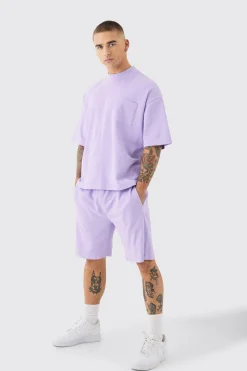 Oversized Boxy Fit Double Knit Mesh T-shirt & Short Set | BoohooMAN UK