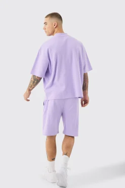 Oversized Boxy Fit Double Knit Mesh T-shirt & Short Set | BoohooMAN UK
