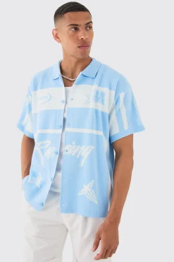 Oversized Boxy Fit Knitted Moto Shirt | BoohooMAN UK