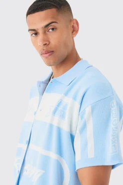 Oversized Boxy Fit Knitted Moto Shirt | BoohooMAN UK
