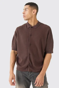 Oversized Boxy Fit Short Sleeve Knitted Shirt | BoohooMAN UK
