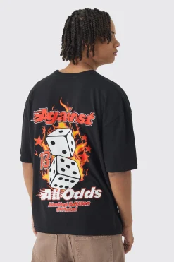 Oversized Boxy Flame Dice Back Print T-Shirt | BoohooMAN UK