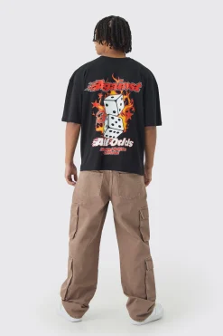 Oversized Boxy Flame Dice Back Print T-Shirt | BoohooMAN UK