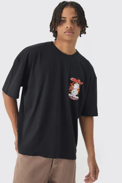 Oversized Boxy Flame Dice Back Print T-Shirt | BoohooMAN UK