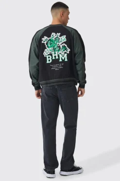 Oversized Boxy Floral Applique Jersey Varsity Jacket | BoohooMAN UK