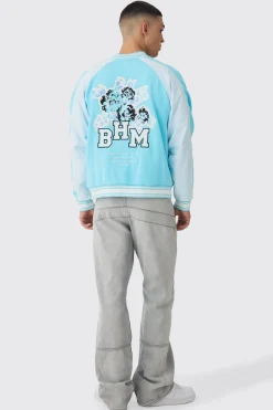 Oversized Boxy Floral Applique Jersey Varsity Jacket | BoohooMAN UK
