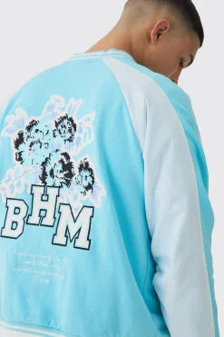 Oversized Boxy Floral Applique Jersey Varsity Jacket | BoohooMAN UK