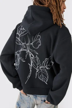 Oversized Boxy Floral Line Drawing Hoodie | BoohooMAN UK