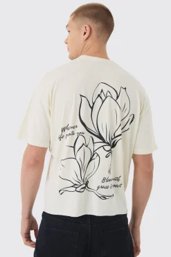 Oversized Boxy Floral Line Drawing Print T-Shirt | BoohooMAN UK