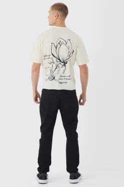 Oversized Boxy Floral Line Drawing Print T-Shirt | BoohooMAN UK