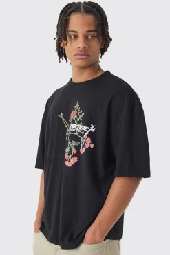 Oversized Boxy Floral Puff Print T-Shirt | BoohooMAN UK