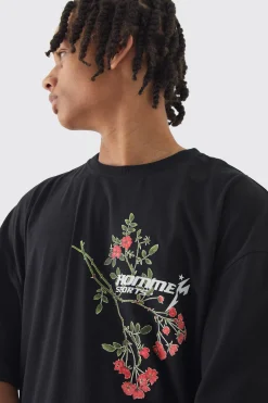 Oversized Boxy Floral Puff Print T-Shirt | BoohooMAN UK