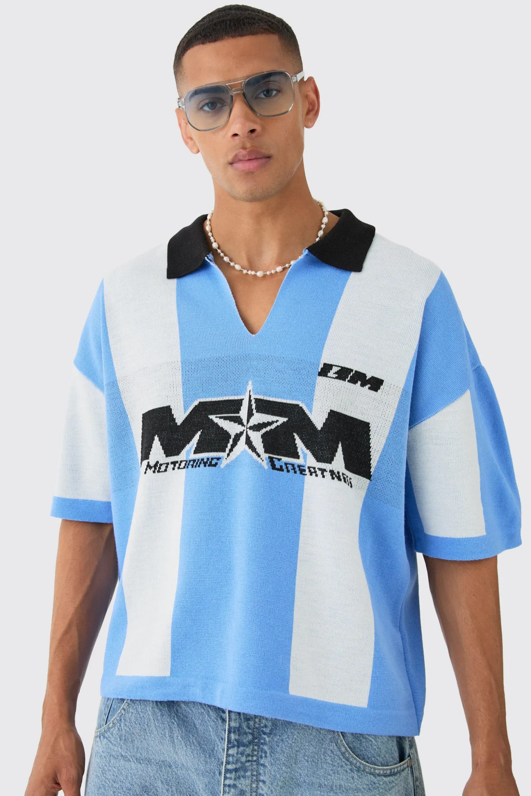 Oversized Boxy Football Knitted Top | BoohooMAN UK