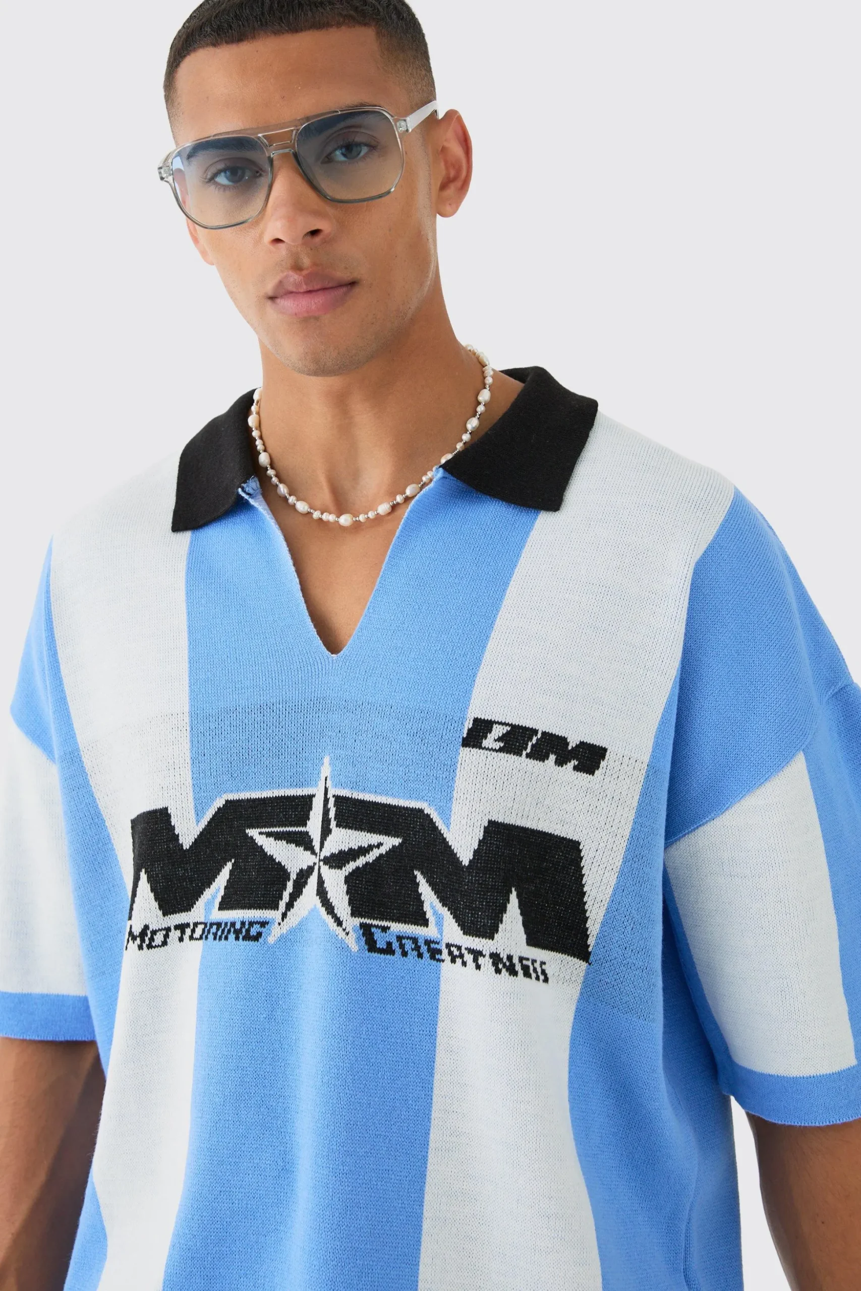 Oversized Boxy Football Knitted Top | BoohooMAN UK