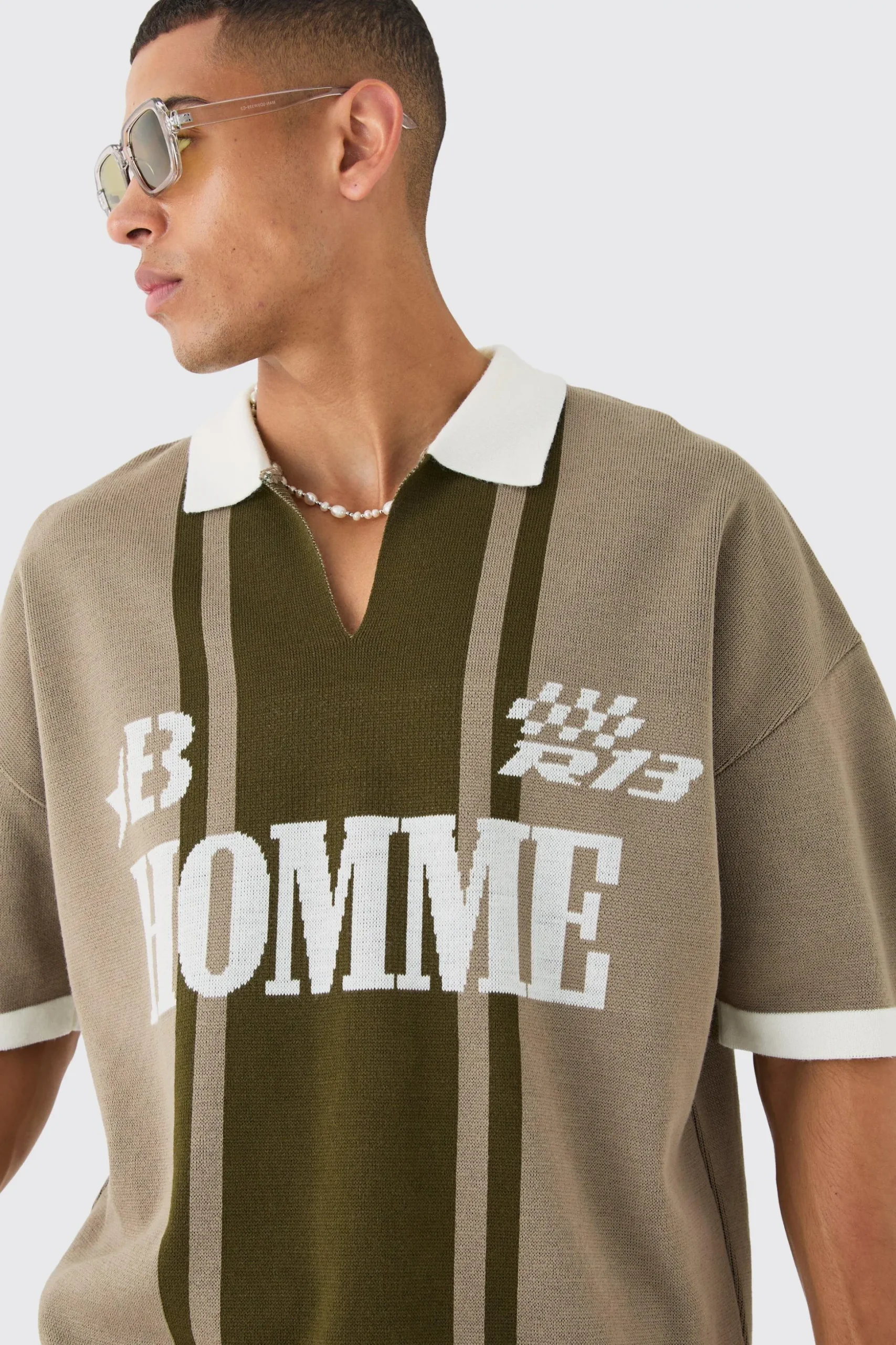 Oversized Boxy Football Knitted Top | BoohooMAN UK