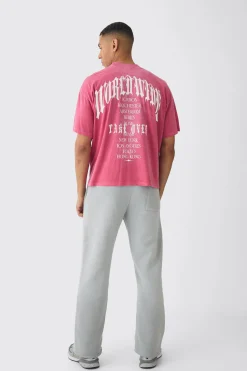Oversized Boxy Gothic Worldwide Spray Wash T-Shirt | BoohooMAN UK