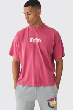 Oversized Boxy Gothic Worldwide Spray Wash T-Shirt | BoohooMAN UK