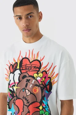 Oversized Boxy Grafitti Bear Graphic T-shirt | BoohooMAN UK